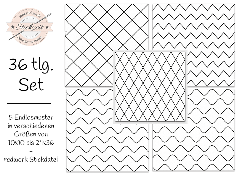 Endlosmuster Füllmuster Quiltmuster Mix 1 - redwork Stickdatei